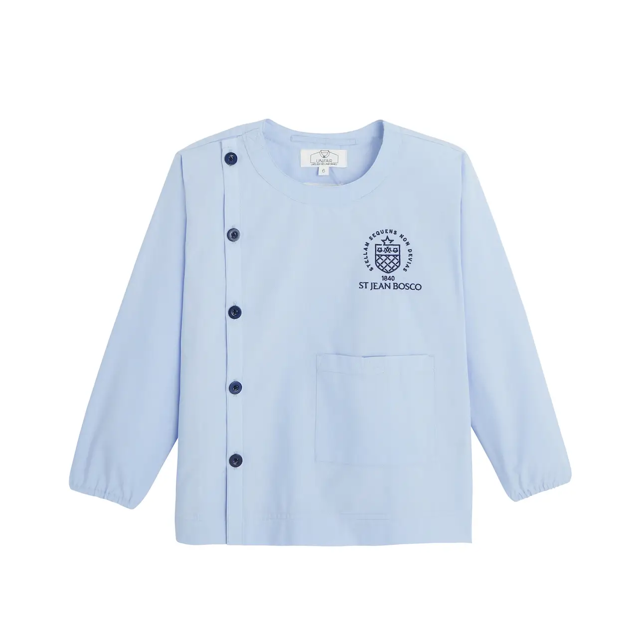 Tablier ècole garçon Lille avec logo, L’atelier des uniformes, tabliers et blouses d’école à Lille